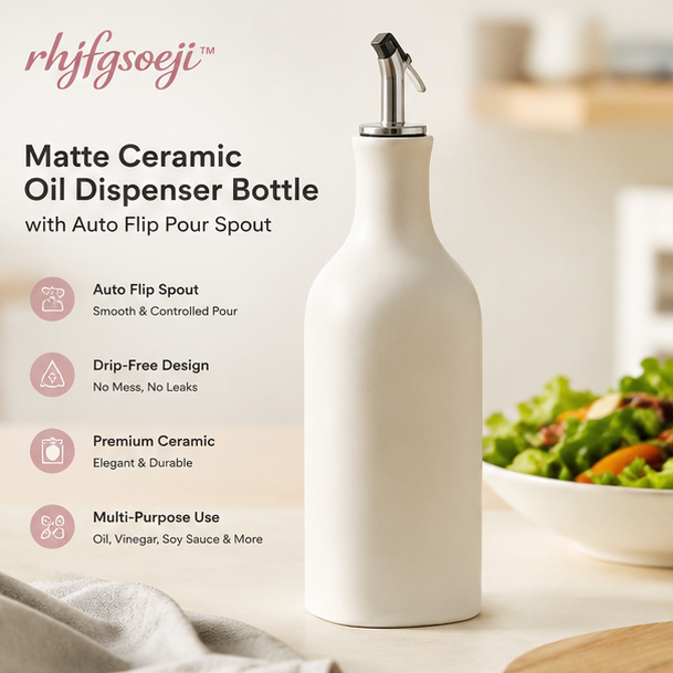 rhjfgsoeji™ Matte Ceramic Oil Dispenser Bottle with Auto Flip Pour Spout