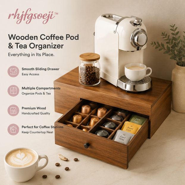 rhjfgsoeji™ Handcrafted Wooden Coffee Pod & Tea Organizer Drawer