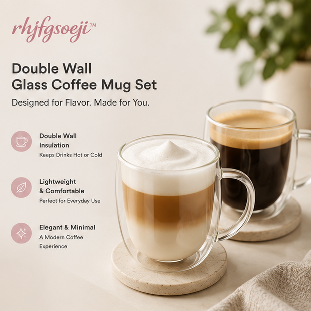 rhjfgsoeji™ Double Wall Glass Coffee Mug Set for Latte & Espresso