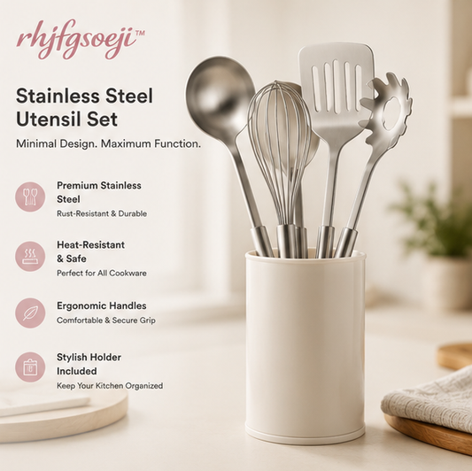 rhjfgsoeji™ Minimalist Stainless Steel Cooking Utensil Set with Holder