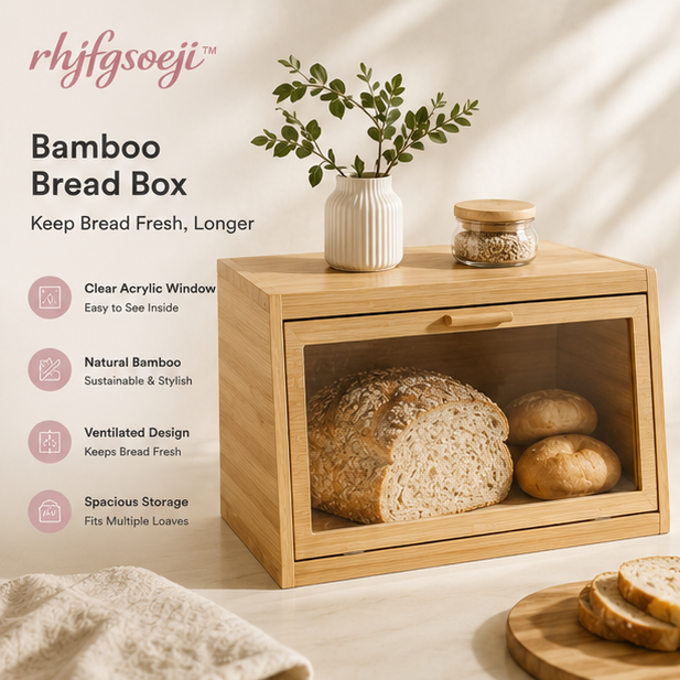 rhjfgsoeji™ Bamboo Bread Box with Clear Acrylic Viewing Window